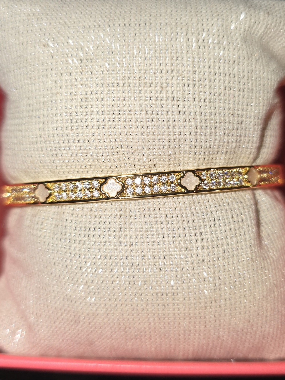 Gold Crystal Clover Accent Bangle Bracelet - Women's Jewelry